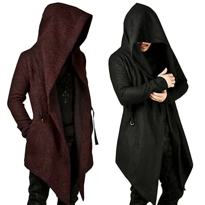 Gothic Mens Punk Hooded Sweater Cardigan Cloak Cape Jacket Poncho Hip-hop Coat • $28.06