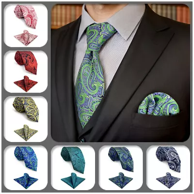 S&W SHLAX&WING Tie With Pocket Square Mens Necktie Set Hanky Silk Extra Long • $9.99