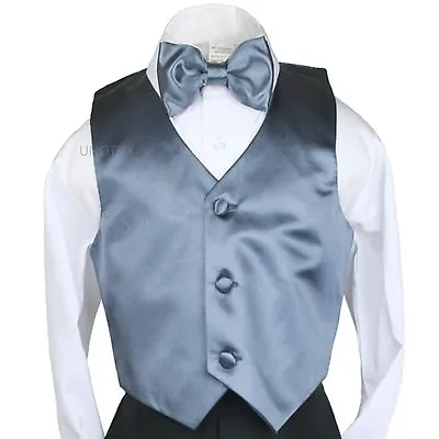 $24.47 • Buy B New 2pc Satin Vest Bow Tie Set For Matching Baby Toddler Teen Boy Suit Tuxedo