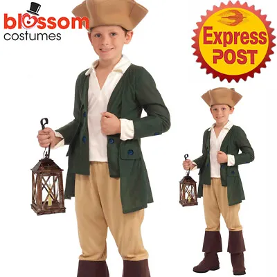 CK2337 Paul Revere Napoleon Cosplay Revolution Civil War Colonial Boys Costume • £19.62