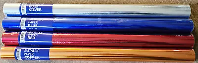 £5.50 • Buy METALLIC PAPER GIFT WRAP ROLL 50cm X 4.5m RED BLUE COPPER SILVER