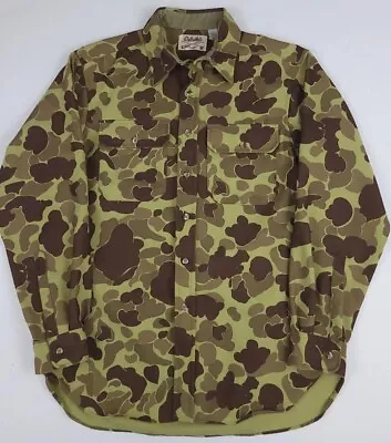 Vintage 80s Cabela's Duck Camouflage Knit Poly Shirt Vtg USA Made Outdoor Camo • $35.99