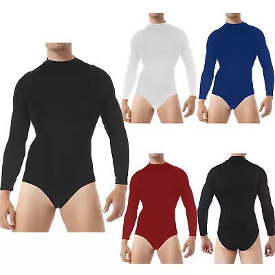 Mens Long Sleeve Bodysuit One-Piece Undershirt Press Button Crotch Leotard Tops • £24.95