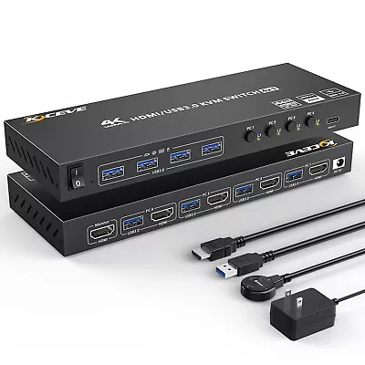 USB 3.0 KVM Switch HDMI 4 Port Support 4K@60Hz 2K@120Hz RGB 4:4:4 Simulation ... • $80.35