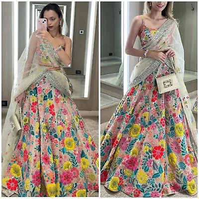 Women Floral Choli Lehenga Sequence Lengha Bridal Ghagra Skirt Blouse Lehnga • £61.62