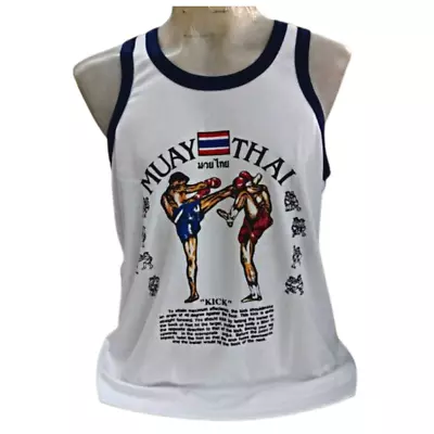 Tank Top Singlets Muay Thai Sleeveless Vest Thai Boxing White Cotton Undershirt • $32.93