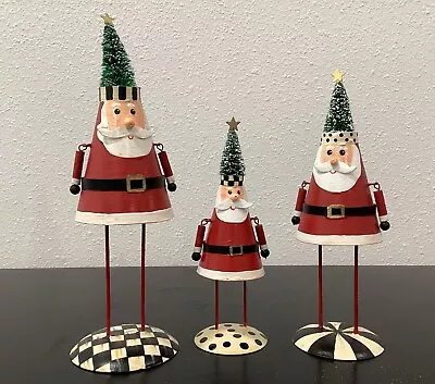 Mackenzie Childs Tree Top Santa Figures Set Of 3 Courtly Check Tin Bottlebrush • $79.99