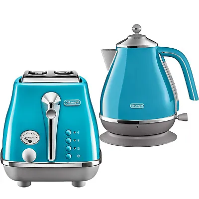 $339 • Buy Delonghi Icona Toaster 2 Slice & Cordless 1.7L Kettle Jug Electric Set Azure Kit
