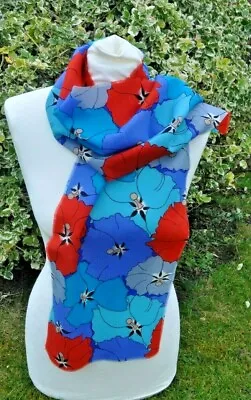 Scarf In Liberty Varuna Wool Big Bold Flowers Blue Turquoise Grey Red • £24.99