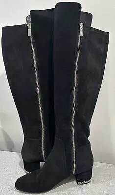 Michael Kors Black Suede Over The Knee Boots W/ Chain Detail On Heel  • $99.99