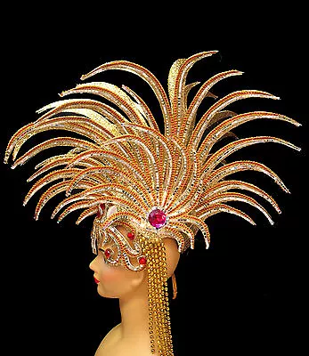 Da NeeNa H111  Vegas Showgirl Pageant American Gold Mohawk Tribal Headdress • $298