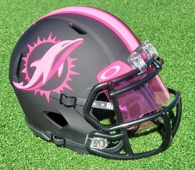 Miami Dolphins Pink Logo Breast Cancer Black Matte Football Mini Helmet +visor • $51