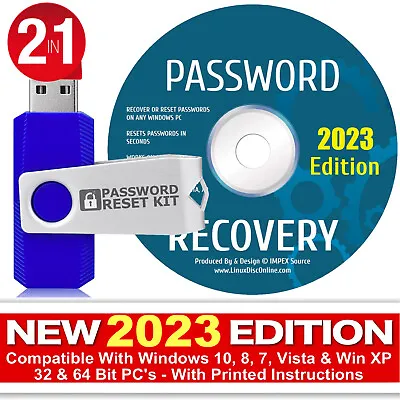 Password Reset Recovery USB & DVD 2023 For Windows 10 8 7 Vista XP 32/64-Bit • $18.95