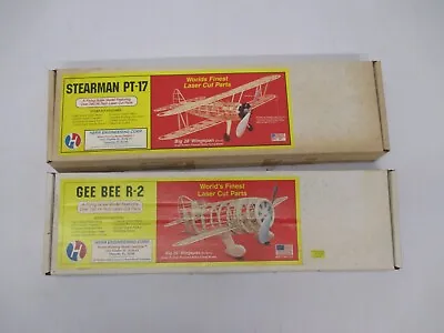 2 Vtg Herr Engineering Balsa Model Plane Airplane Kit Stearman PT-17 Gee Bee R-2 • $39.95
