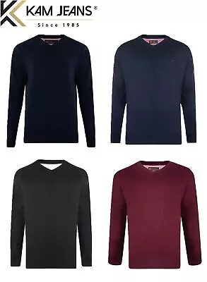 KAM Men's Premium Cotton V Neck Long Sleeved Knit Jumpers (55) • £32.95