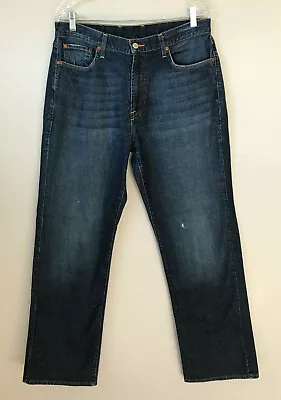 Lucky Brand Classic Fit Long Length Jeans Sz 34 Dark Blue Wash Buckle Mens • $24.99