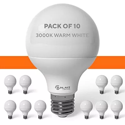 Sunlake 10 Pack G25 Vanity Globe Light Bulbs 5 Watt 40 Watt Equivalent Dimmabl • $29.65