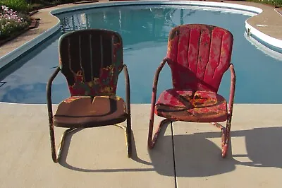 2 Vintage Antique Warmack Metal Lawn Chairs 1940's - 1950's    #1454 • $250