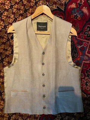 Pure Linen Oatmeal Slubbed Lined Waistcoat Size Med 38 - 40inches Excellent Cond • £10