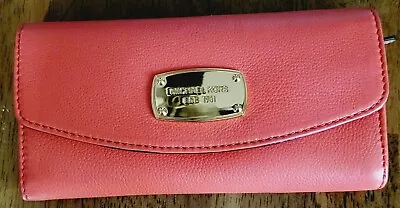 Michael Kors Continental Wallet Clutch Coral  Leather Gold Embellishment • $55