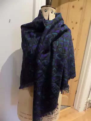 Vintage Liberty Varuna Wool Scarf Shawl Wrap Abstract Eyelash Fringe 54'' X 54'' • £52