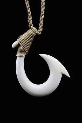 Hawaiian Fish Hook Necklace (Buffalo Bone) - Hand Carved Polynesian Maui Hook • $12.26