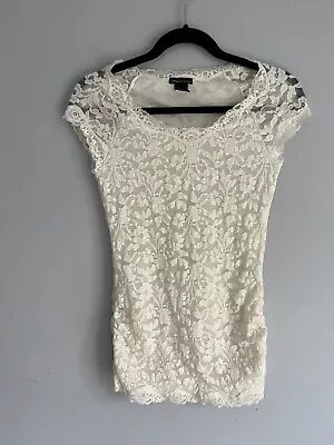 Moda International Lace Short Sleeve Blouse Size Small Ivory • $9.80