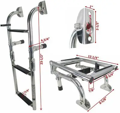 Three Steps Boat Foldable Ladder Stainless Steel Luxury 23.5 Long • $56.99