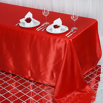 Red 90x132  RECTANGLE Satin TABLECLOTH Wedding Party Home Banquet Linens Home • $10.44