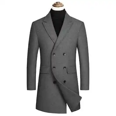 2023 New Men's Double Breasted Cashmere Long Jacket Warm Jacket • $99.36