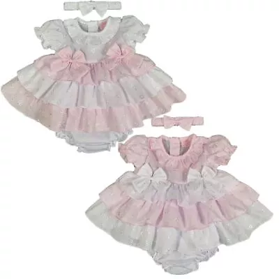 Baby Girl Dress Spanish Style Frilly BOWS Headband Knickers Pants • £10.50