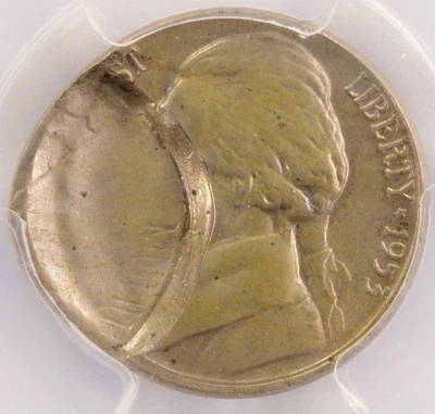 $270 • Buy 1953 5c Jefferson Nickel 20% Brockage & Partial Collar PCGS MS62