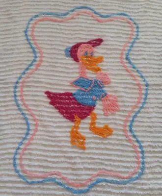 Vintage Cotton Chenille Crib Blanket Duck Blue Pink Baby Coverlet 64  • $30.79