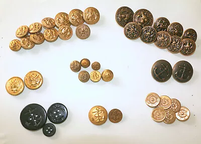 Mixed Lot Of Faux Military Brass Tone Buttons Usa Navy Anchors Eagles Helms • $3.99