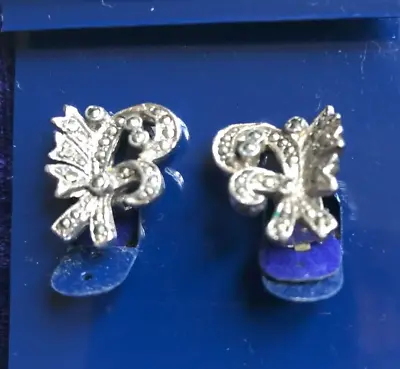 Vintage Silver Metal Marcasite Type Clip On Earrings • £3