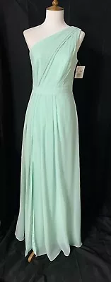 David's Bridal NEW One-Shoulder Chiffon Front-Slit Long Mint Dress 2 NWT  • $34