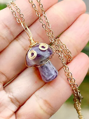 1pc Amethyst Stone Mushroom Necklace Prism Magic Wand Energy Amulet • $0.81