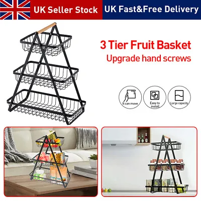 3 Tier Fruit Basket Handle Holder Rack Vegetable Bowl Storage Stand Dining Unit • £18.49