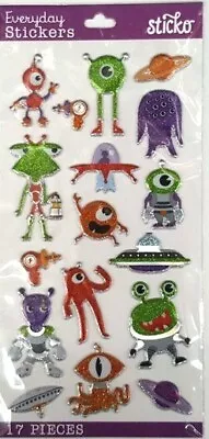 Aliens Space Monsters Spaceship Flying Saucer Alien ET Planet Sticko Stickers • $3.75