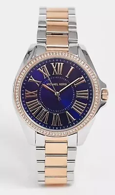 Michael Kors Mk6185 Kacie Blue/rose Gold Glitz Dial Two Tone Womens Watch • $112.99