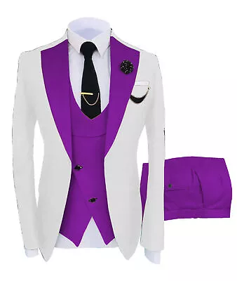 Mens Suits 3Pcs Groom Tuxedo Bestman Wedding Party Blazer Vest Pants Customized • $68.39