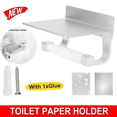 Mounted Toilet Paper Roll Holder Hook Bathroom Wall Storage Aluminum Phone Shelf • $24.99