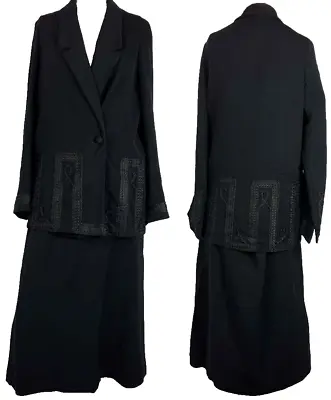 Edwardian Late Teens Suffraigette Skirt Suit Black W Braid Trim 1910 1918 • $149.99