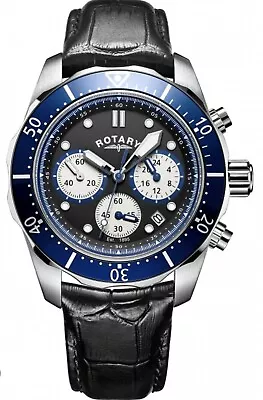 Rotary Chronograph Watch Blue Bezel Black Leather Strap GS00092/04 - BRAND NEW • £60