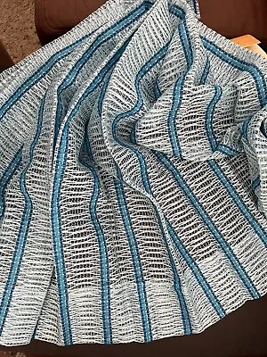 Pair Vtg 1960s Sears Pinch Pleat Open Weave Striped Drapes Curtains 54  MCM • $129.99