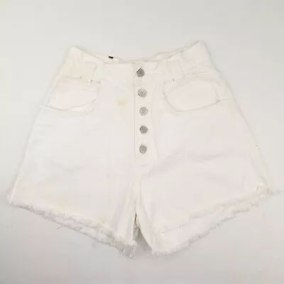 Vintage 90s Joyride Womens White Wash Denim Jean Shorts High Waisted Button Fly • $19.95