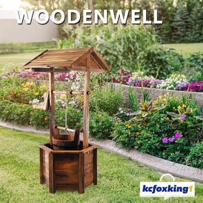 Garden Wooden Wishing Well Timber Rustic Durable Decor Backyard Outdoor Ornament • $129.29