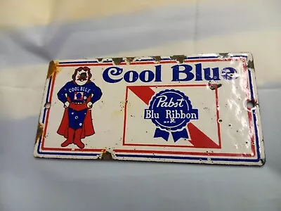 Cool Blue Pabst Blue Ribbon Beer Man Porcelain Sign Rare Error • $29.16