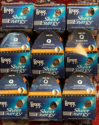 $29.95 • Buy Lot Of 9 Leggs Sheer Energy Pantyhose Reinforced Toe SUNTAN QUEEN Regular Panty