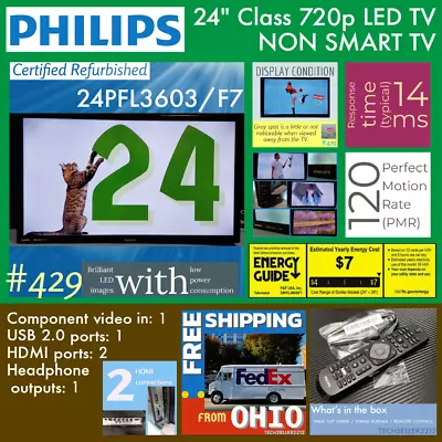 Philips 24  Class 720p LED TV (24PFL3603/F7) With Remote & Stand / NON SMART TV • $59.59